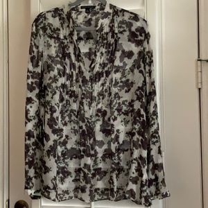 BANANA REPUBLIC Silk Split Neck Tunic in Cream/Brown/Green - Size XL